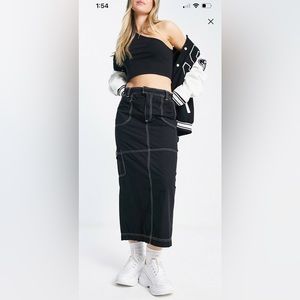 ASOS black cargo midi skirt w/ white topstitch